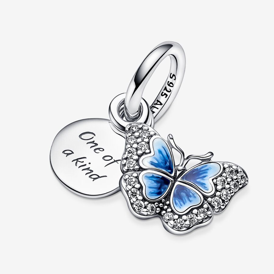 Pandora Blue Butterfly & Quote Double Charms Silber | ZRIEUG-275