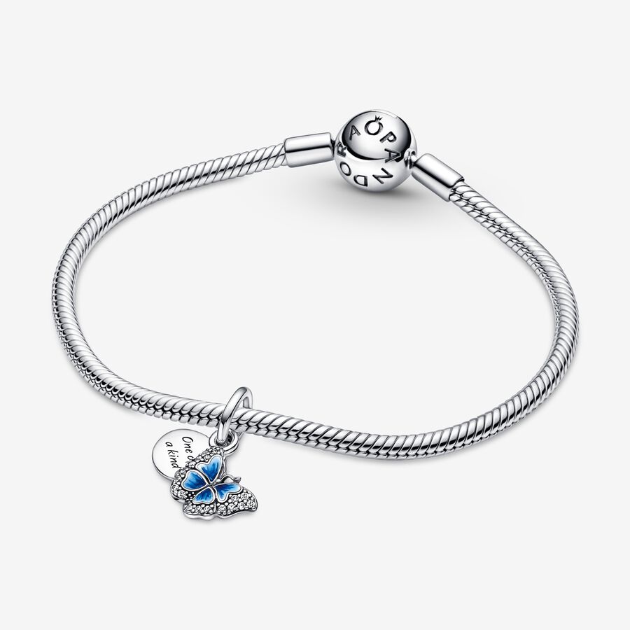 Pandora Blue Butterfly & Quote Double Charms Silber | ZRIEUG-275