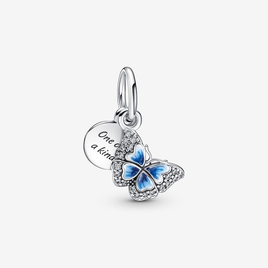 Pandora Blue Butterfly & Quote Double Charms Silber | ZRIEUG-275