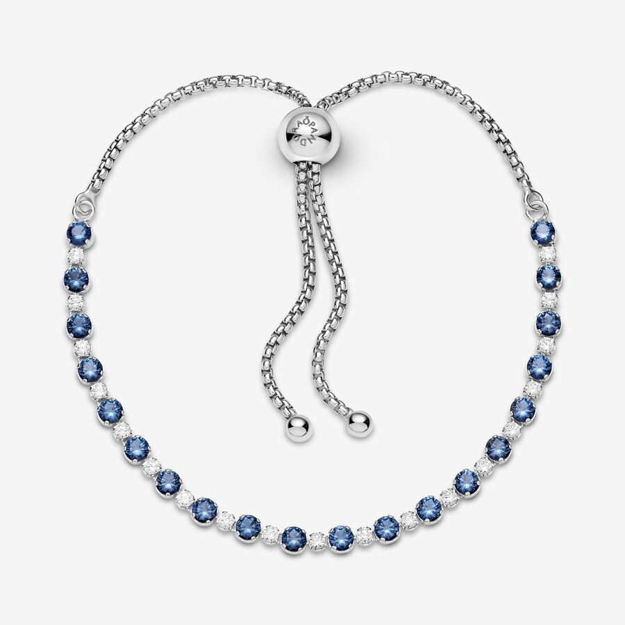 Pandora Blue Clear Sparkle Slider Gleiten Silber | UWGYND-025