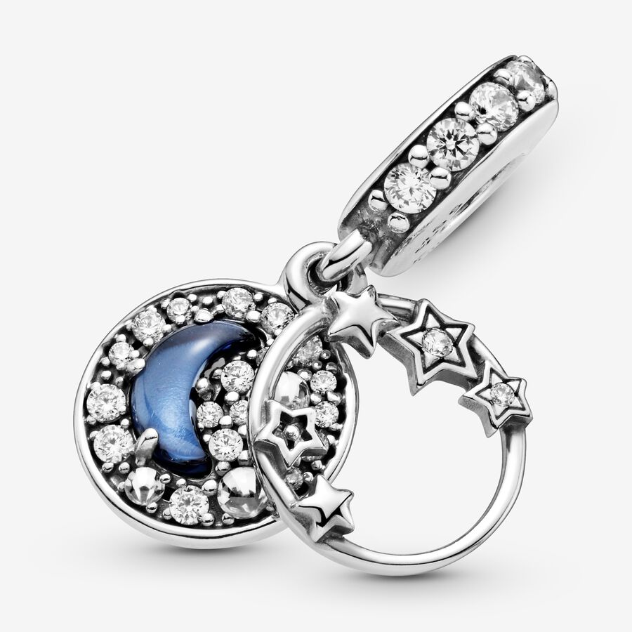 Pandora Blue Night Sky Crescent Moon & Stars Baumeln Silber | UJTZGA-398