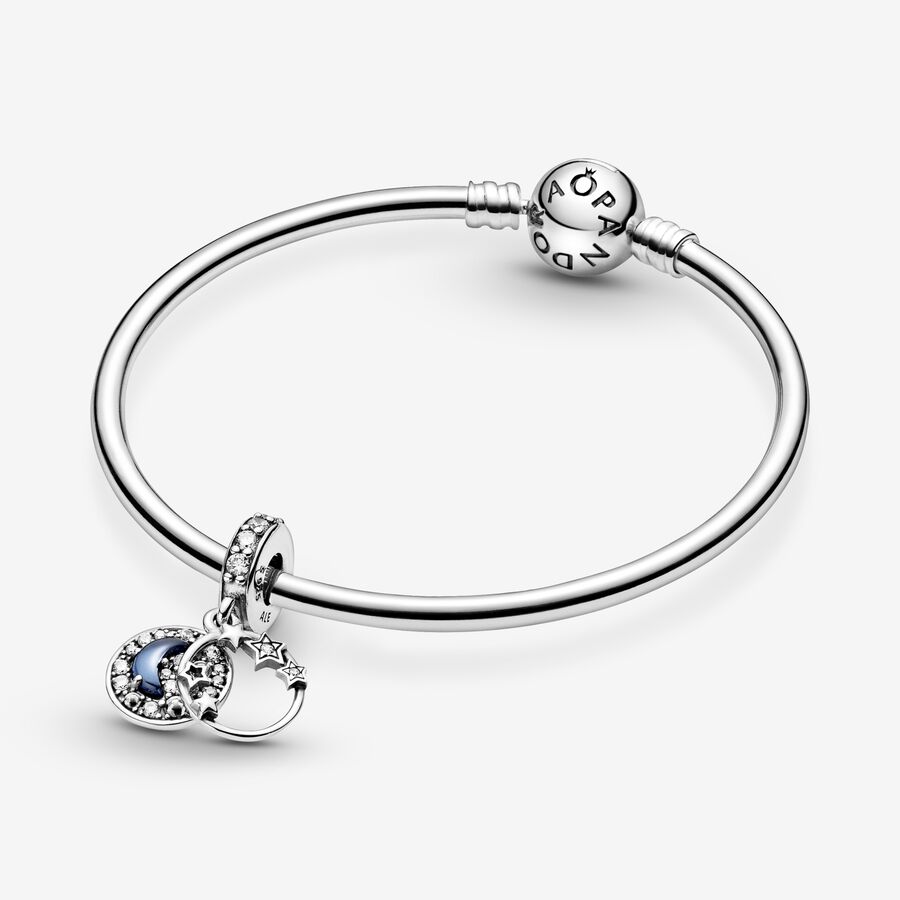 Pandora Blue Night Sky Crescent Moon & Stars Baumeln Silber | UJTZGA-398