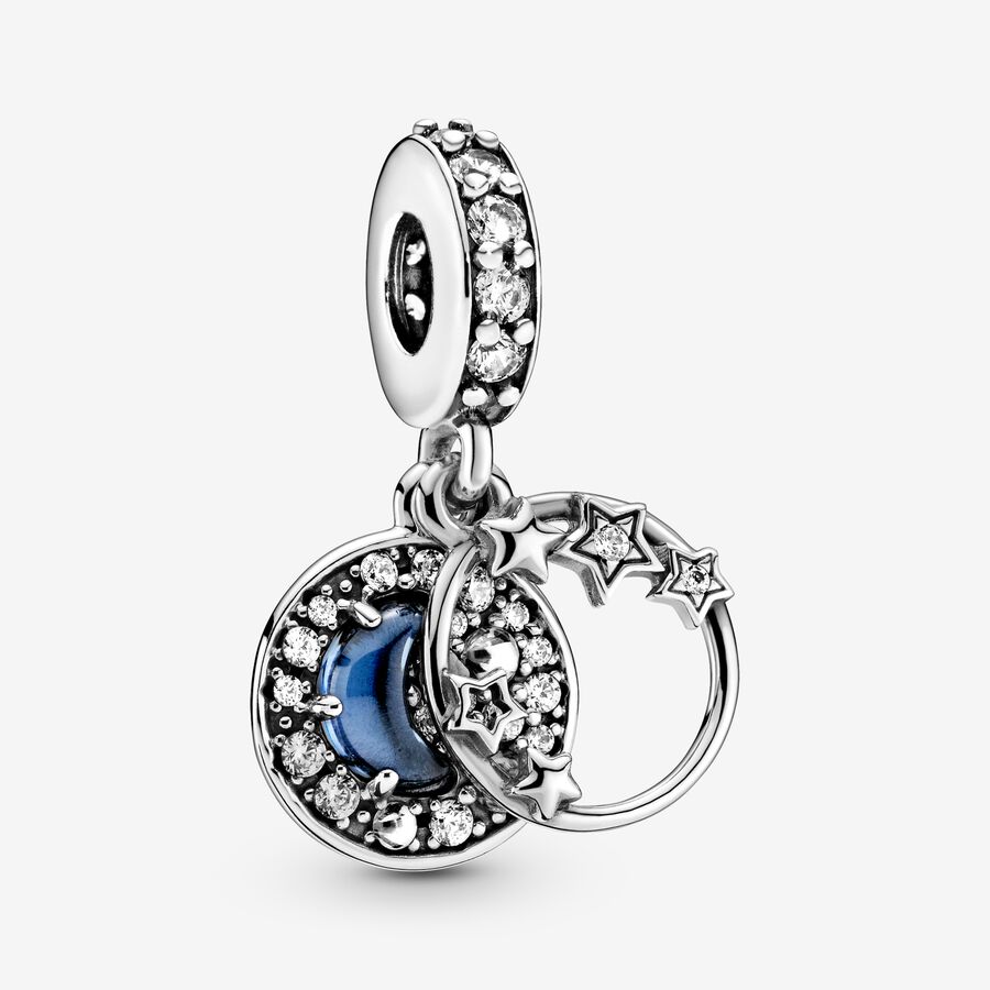 Pandora Blue Night Sky Crescent Moon & Stars Baumeln Silber | UJTZGA-398