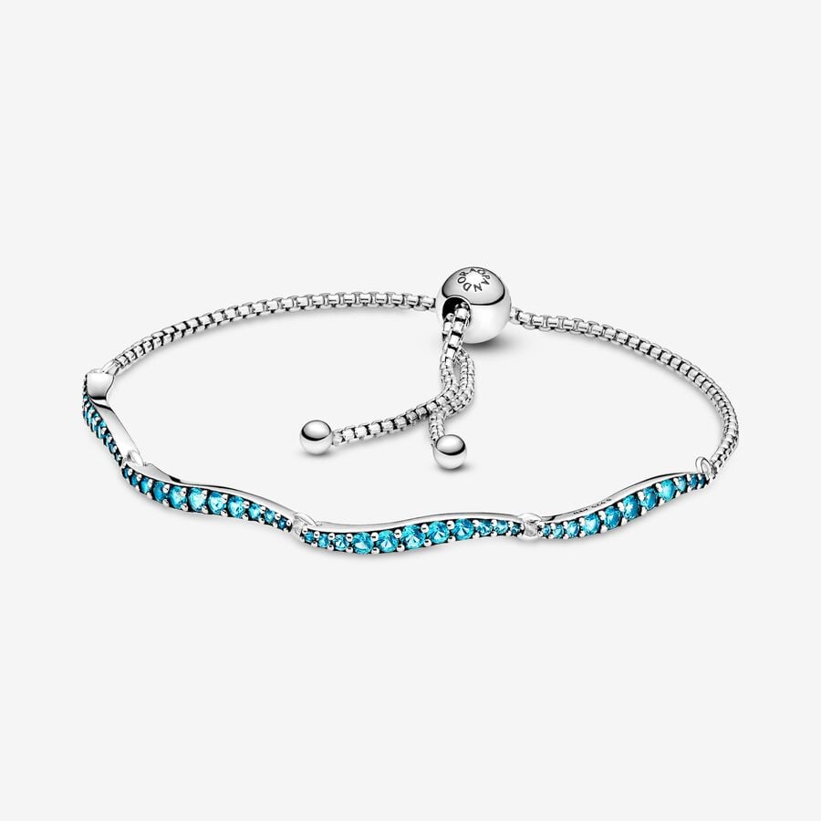 Pandora Blue Wavy Slider Non-Charms Silber | VPWTHN-104