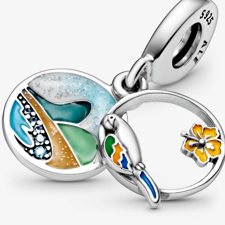 Pandora Brazil Beach & Parrot Baumeln Silber | ECKLRO-032