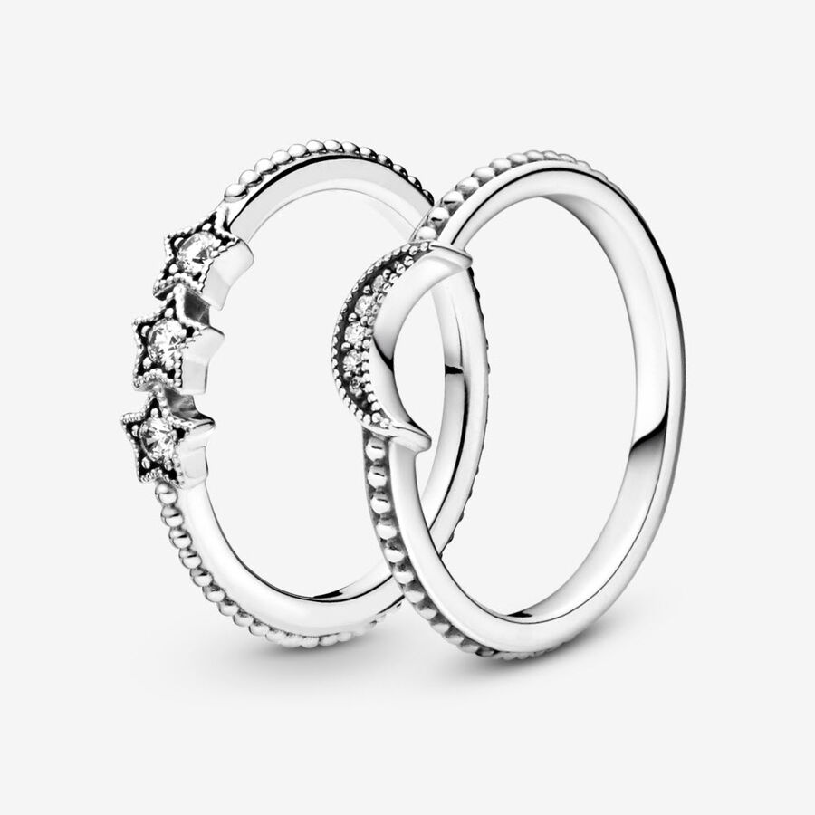 Pandora Celestial Moon & Stars Ring-sets Silber | UCJOZB-184