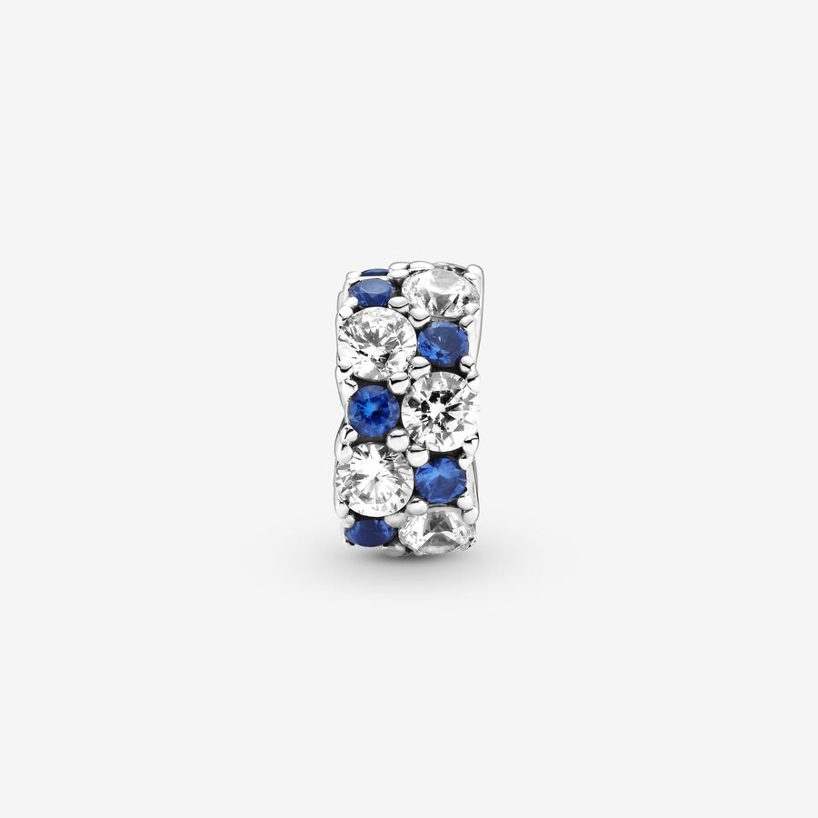 Pandora Clear & Blue Sparkling Clip Klammern Silber | YDWMKL-578