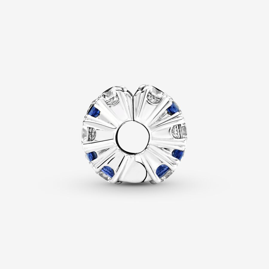 Pandora Clear & Blue Sparkling Clip Klammern Silber | YDWMKL-578