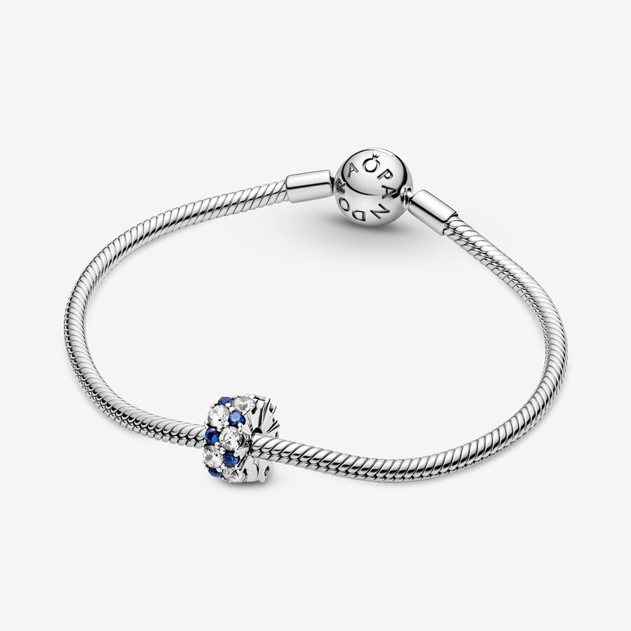 Pandora Clear & Blue Sparkling Clip Klammern Silber | YDWMKL-578