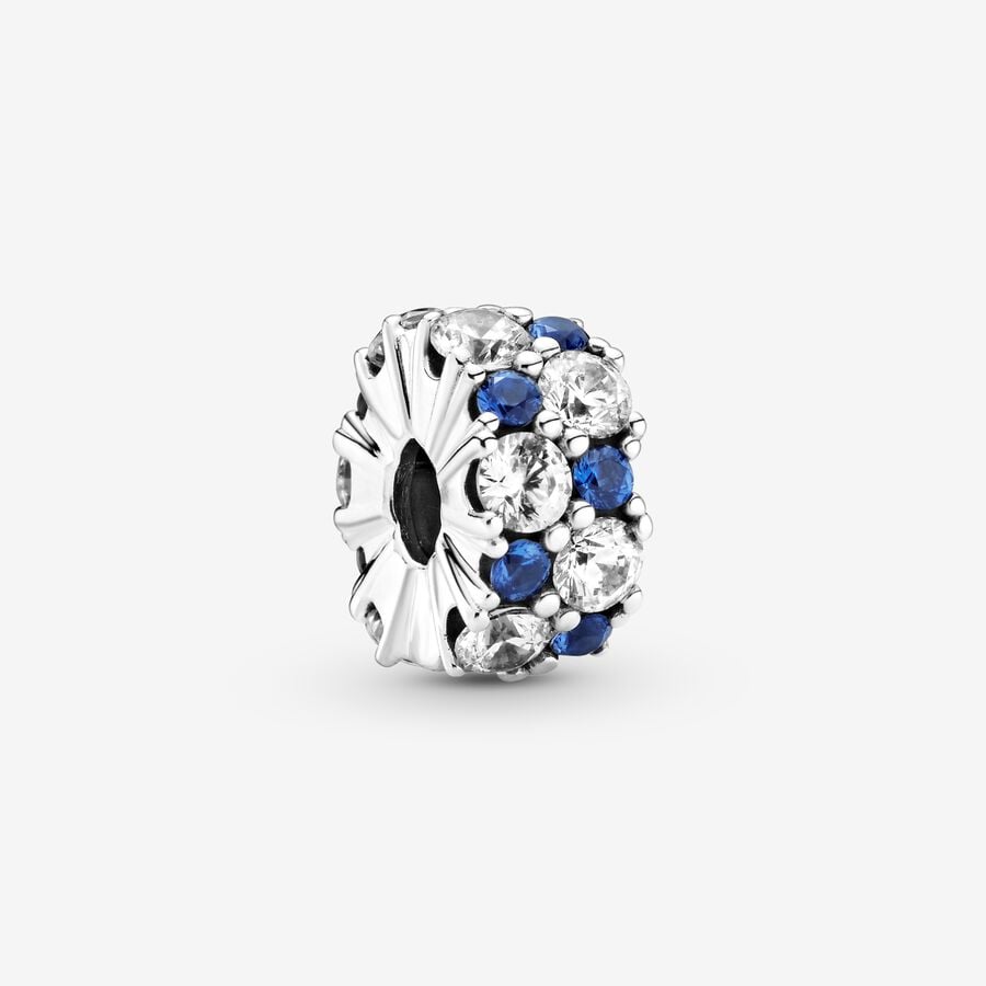 Pandora Clear & Blue Sparkling Clip Klammern Silber | YDWMKL-578