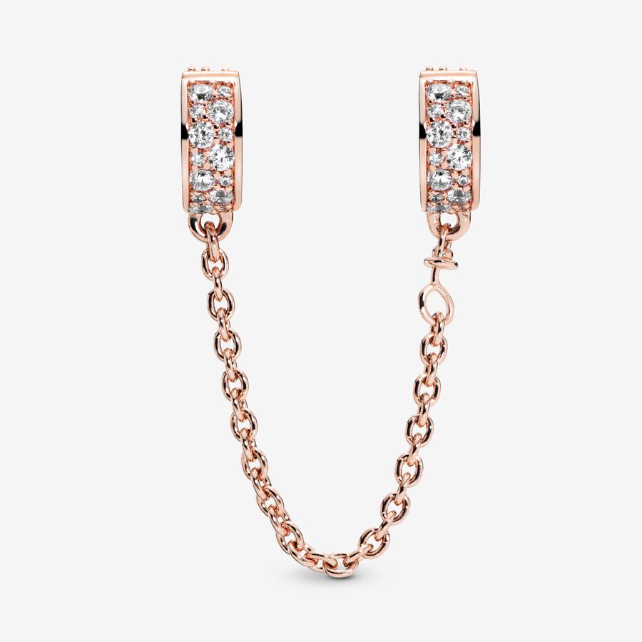 Pandora Clear Pave Clip Safety Rosa Gold | RYDSON-084