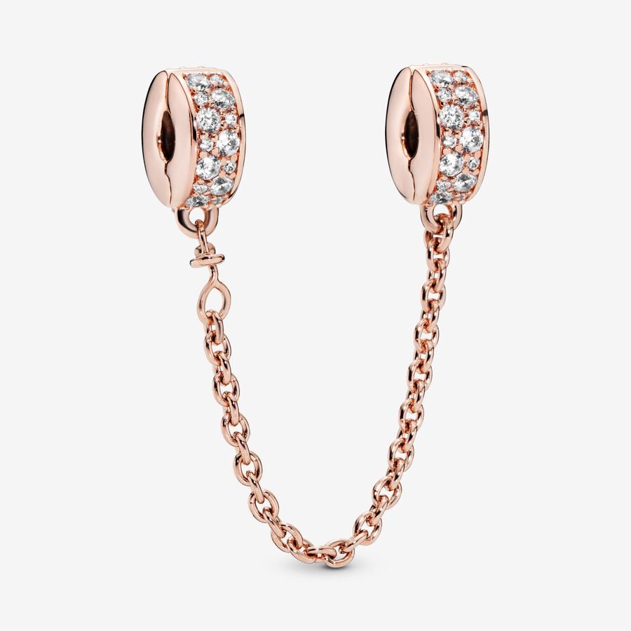 Pandora Clear Pave Clip Safety Rosa Gold | RYDSON-084