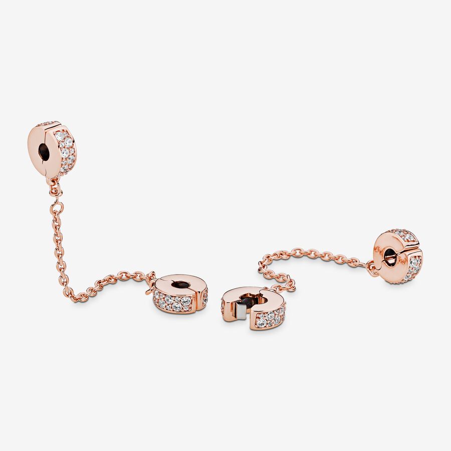 Pandora Clear Pave Clip Safety Rosa Gold | WLUOVQ-984