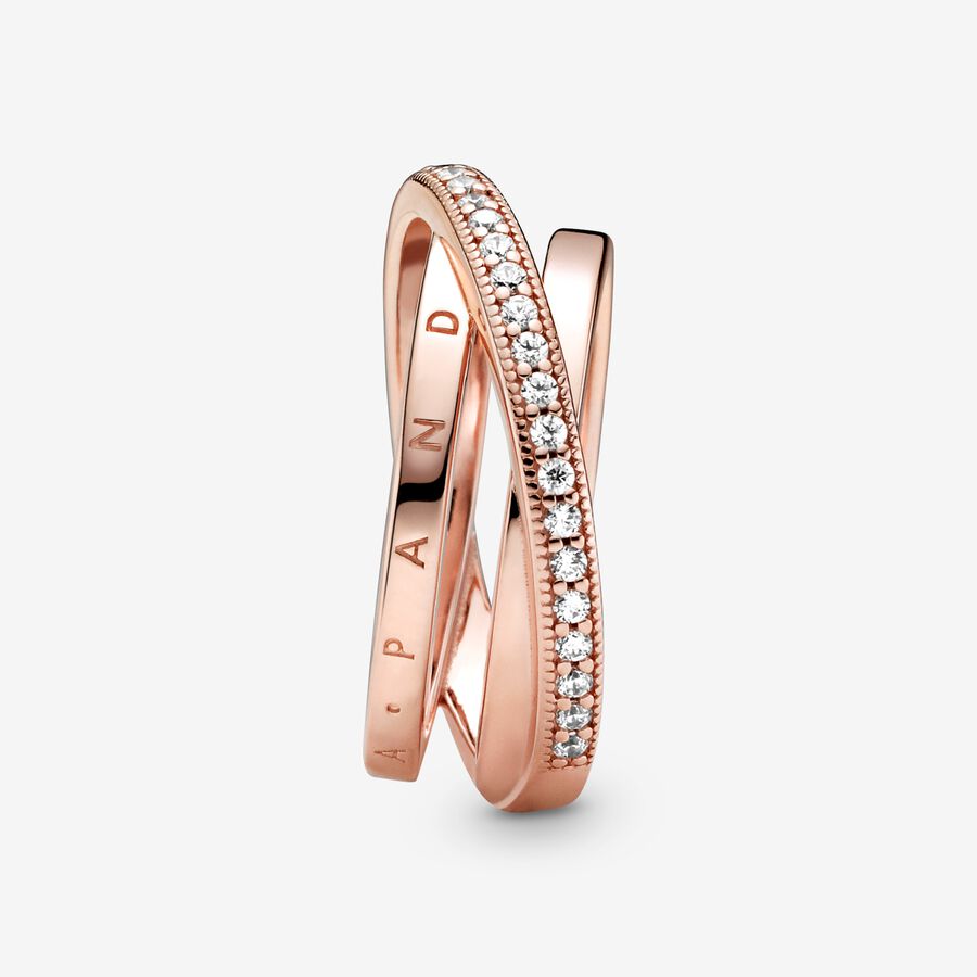 Pandora Crossover Pave Triple Band Rosa Gold | XWNUDA-305