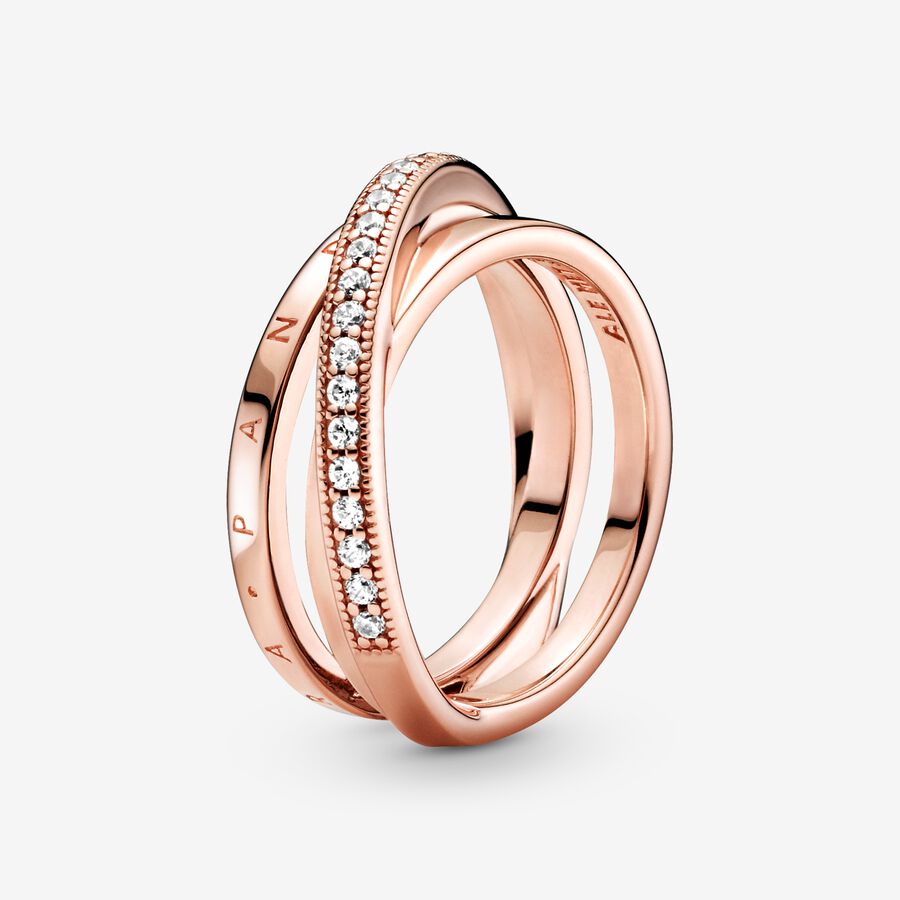 Pandora Crossover Pave Triple Band Rosa Gold | XWNUDA-305