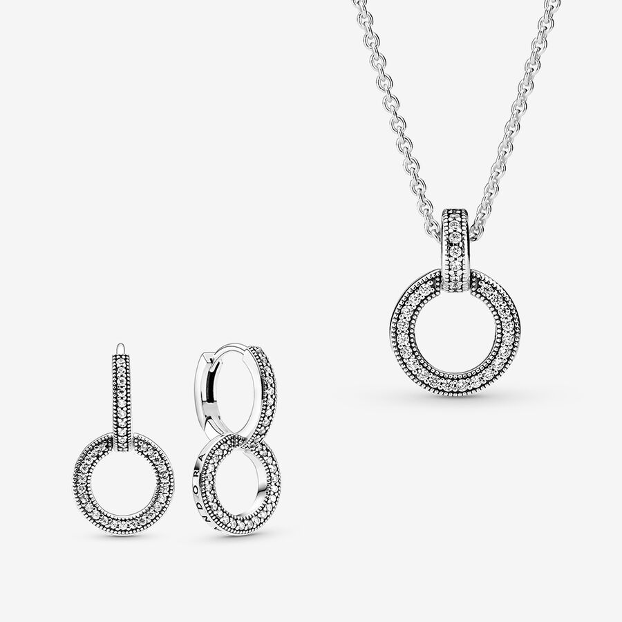 Pandora Double Circle Halsketten- Und Ohrring-sets Mehrfarbig | VGRBQL-953