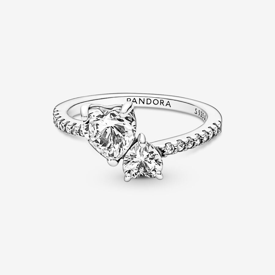 Pandora Double Sparkling Herz Silber | MVSRAO-036