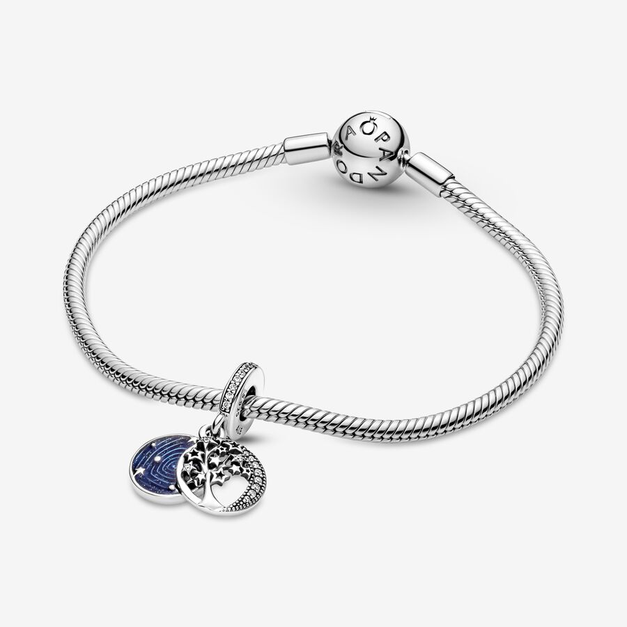 Pandora Double Tree & Galaxy Moon Baumeln Silber | EWUJML-268