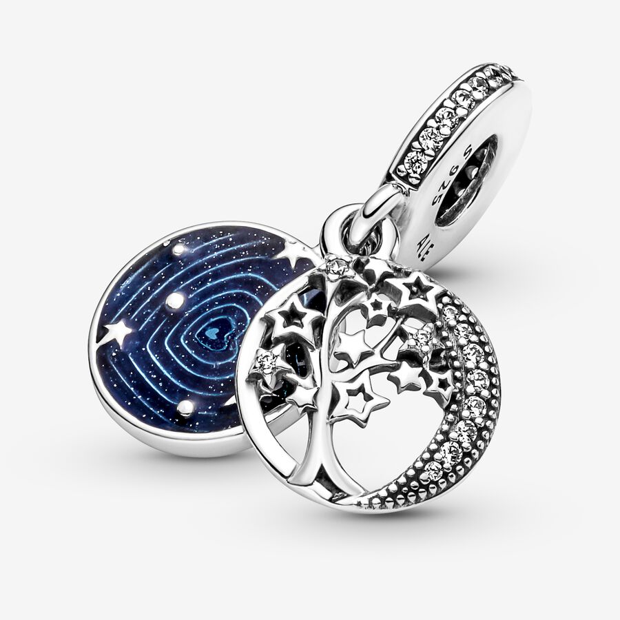 Pandora Double Tree & Galaxy Moon Baumeln Silber | EWUJML-268