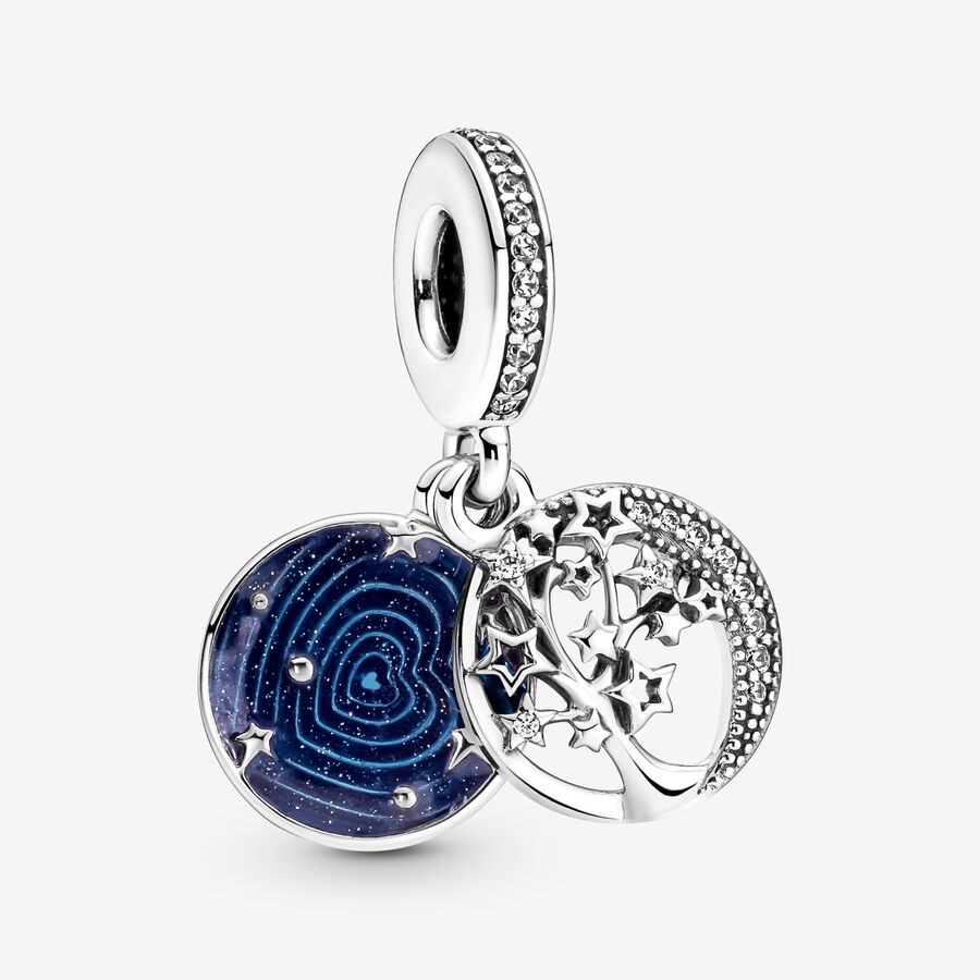 Pandora Double Tree & Galaxy Moon Baumeln Silber | EWUJML-268