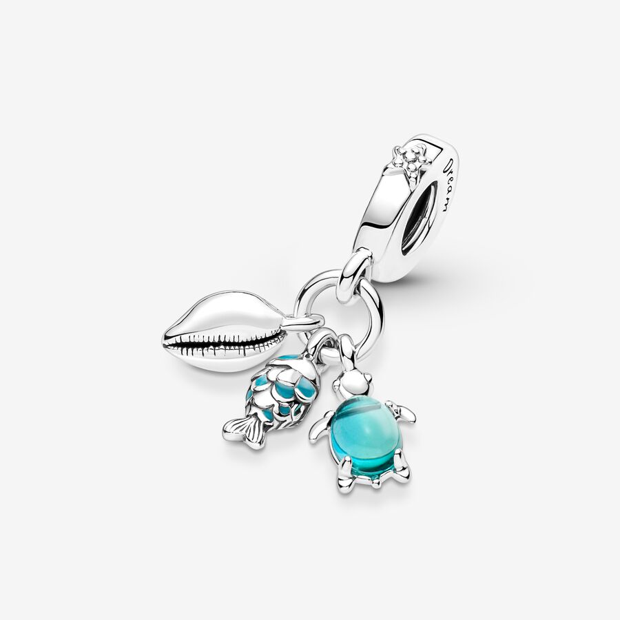 Pandora Fish Sea Turtle & Conch Triple Baumeln Silber | GYDMBK-453