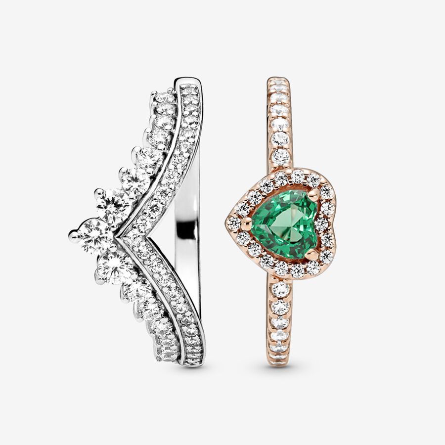 Pandora Green Princess Wishbone Stacking Ring-sets Mehrfarbig | MJAEUW-704