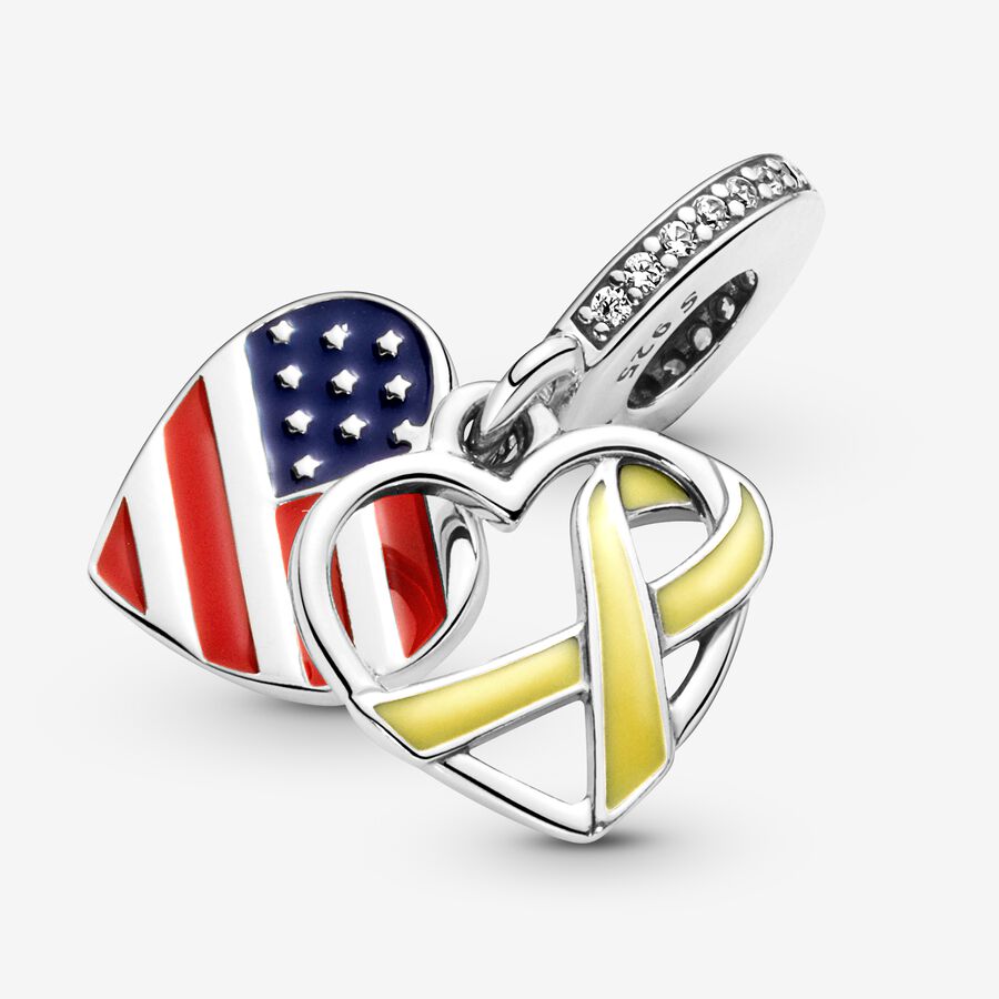 Pandora Heart Flag & Remembrance Ribbon Double Baumeln Silber | SDBANF-578