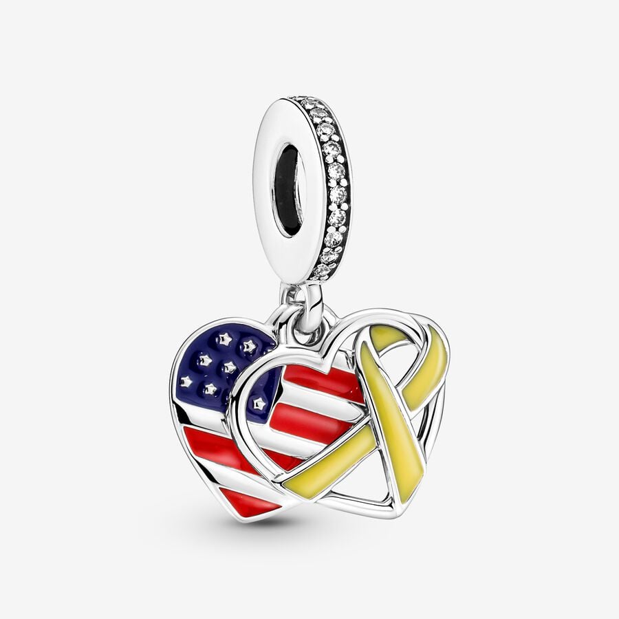 Pandora Heart Flag & Remembrance Ribbon Double Baumeln Silber | SDBANF-578