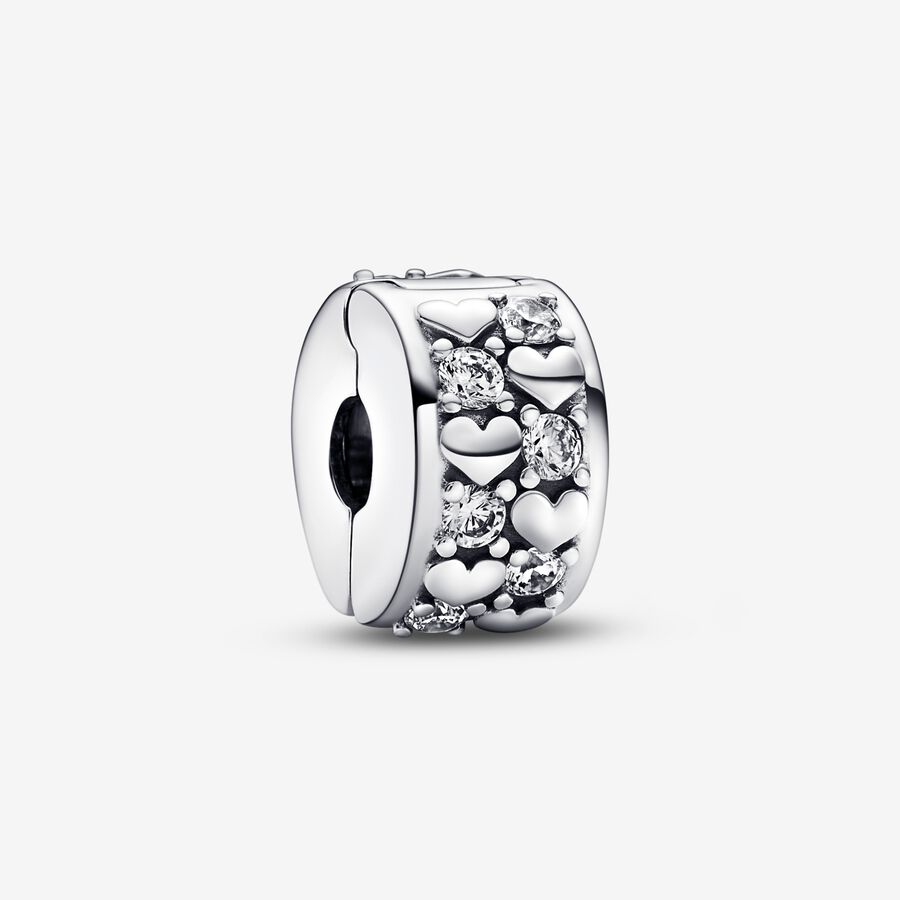 Pandora Infinite Hearts Sparkling Clip Klammern Silber | AXLBCZ-802