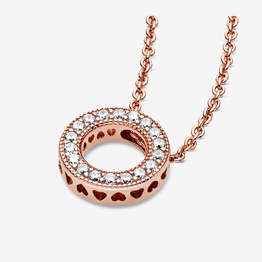 Pandora Logo Pave Circle Collier Anhänger Rosa Gold | POFAWI-796