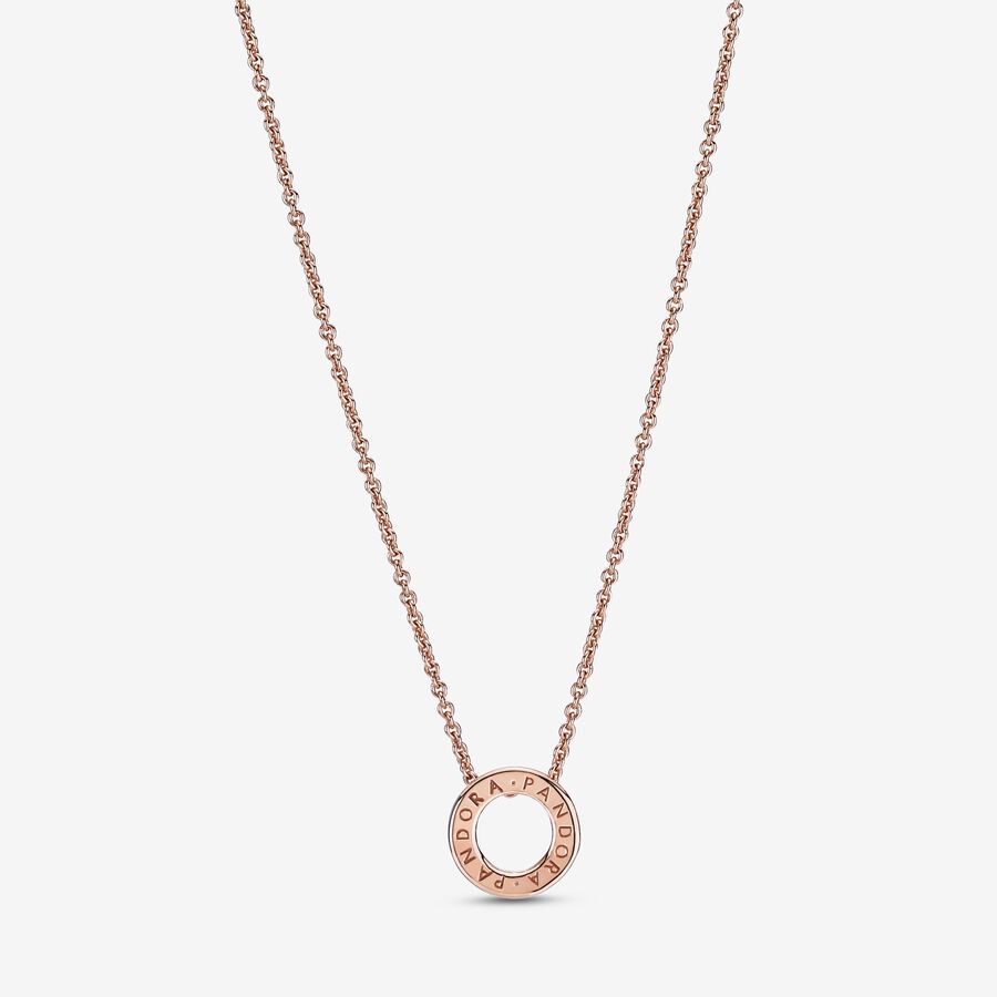 Pandora Logo Pave Circle Collier Anhänger Rosa Gold | POFAWI-796