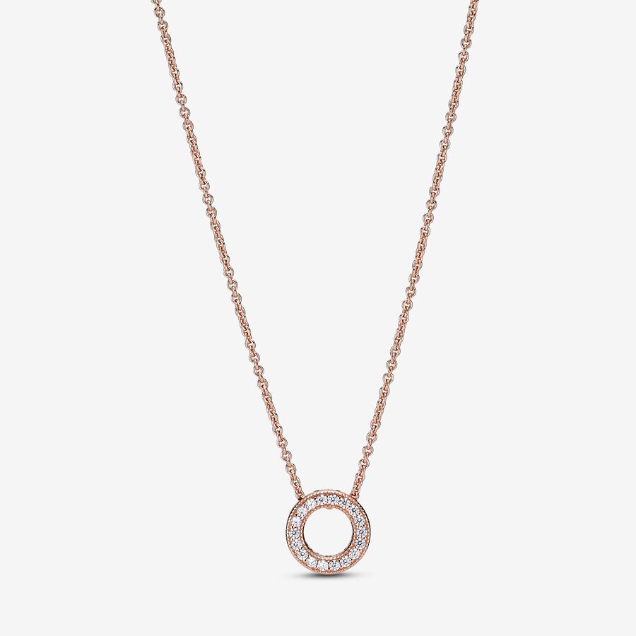 Pandora Logo Pave Circle Collier Anhänger Rosa Gold | POFAWI-796