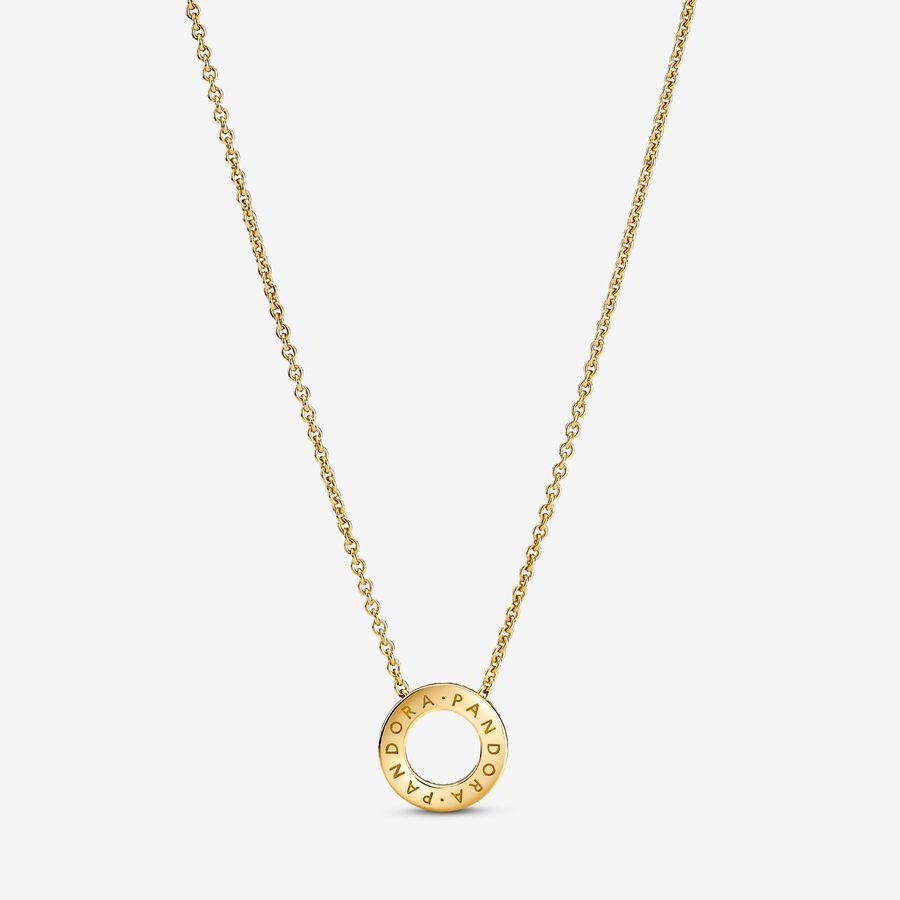 Pandora Logo Pave Circle Collier Anhänger Gold | REPMNY-982