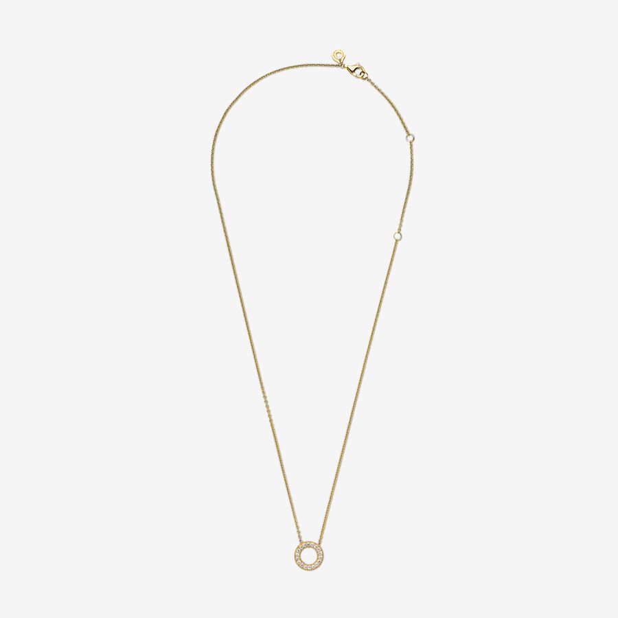 Pandora Logo Pave Circle Collier Anhänger Gold | REPMNY-982