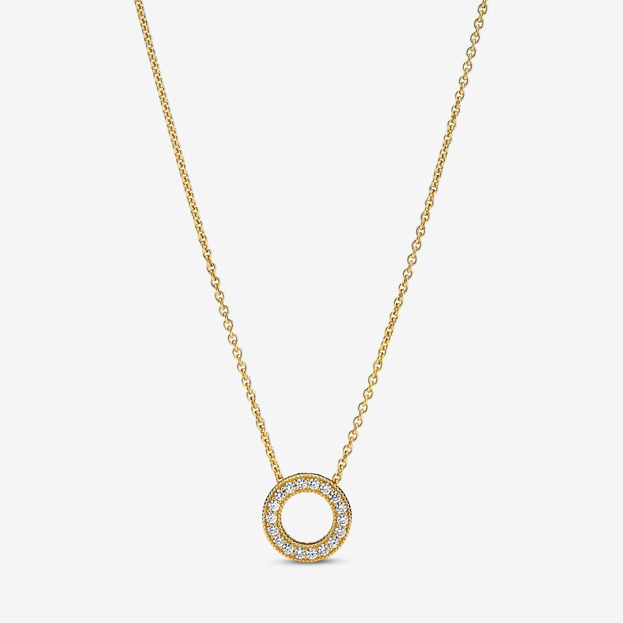 Pandora Logo Pave Circle Collier Anhänger Gold | REPMNY-982