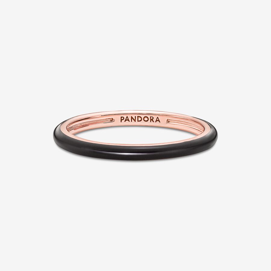 Pandora ME Black Enamel Stapelbar Rosa Gold | HWKARG-846