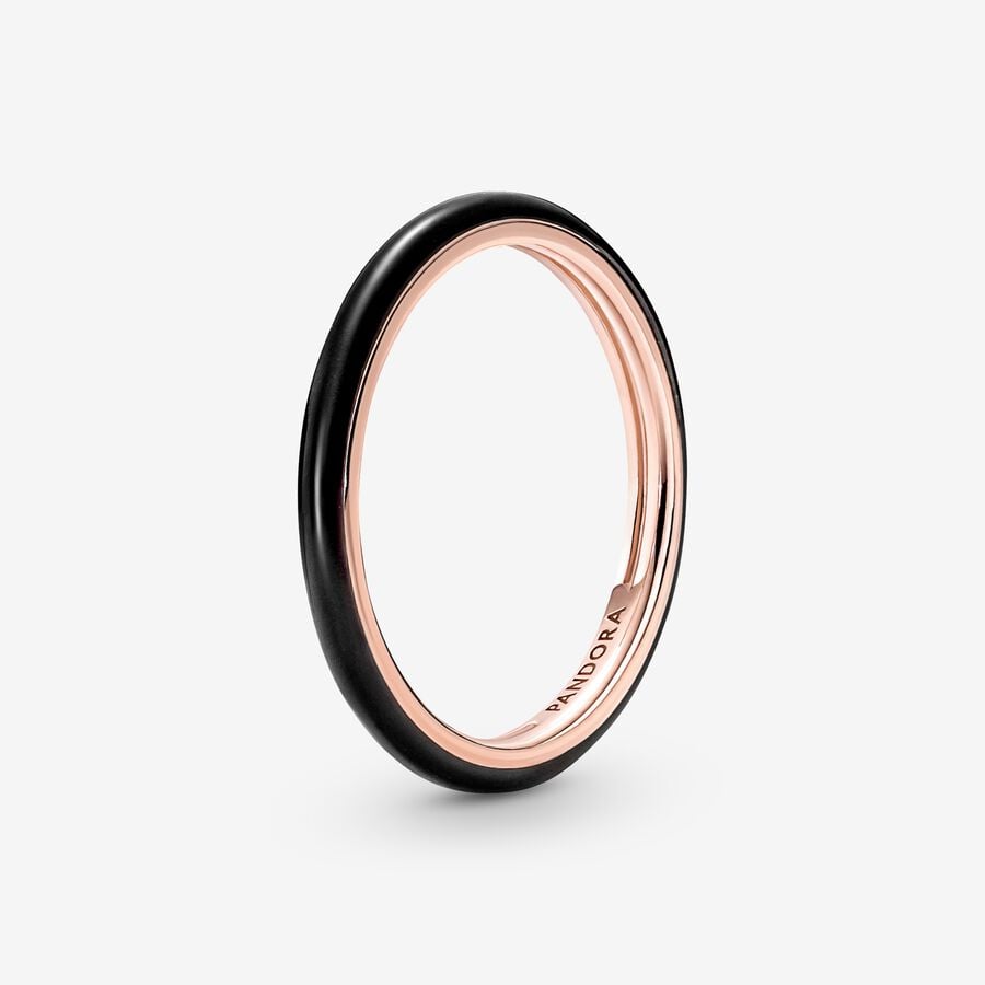 Pandora ME Black Enamel Stapelbar Rosa Gold | HWKARG-846