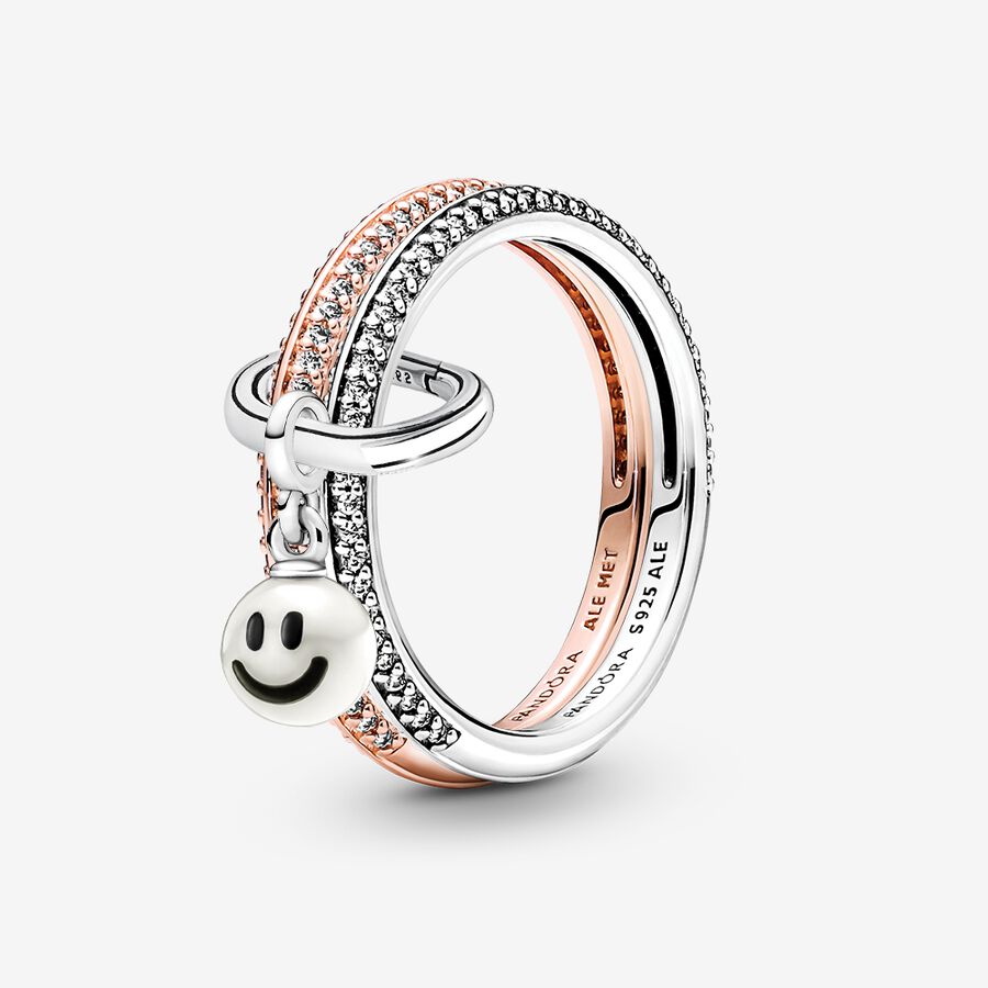 Pandora ME Happy Smiley Face Ring-sets Mehrfarbig | MDVKCX-721