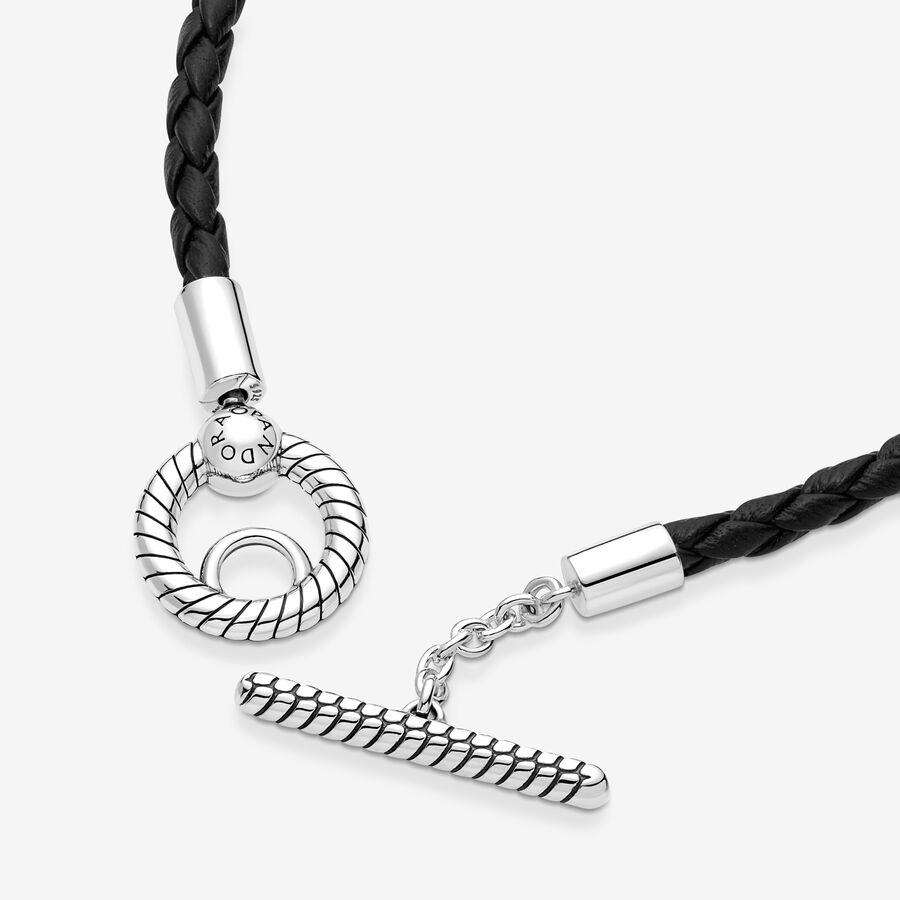 Pandora Moments Braided T-bar Leather Silber | GBNKFW-518