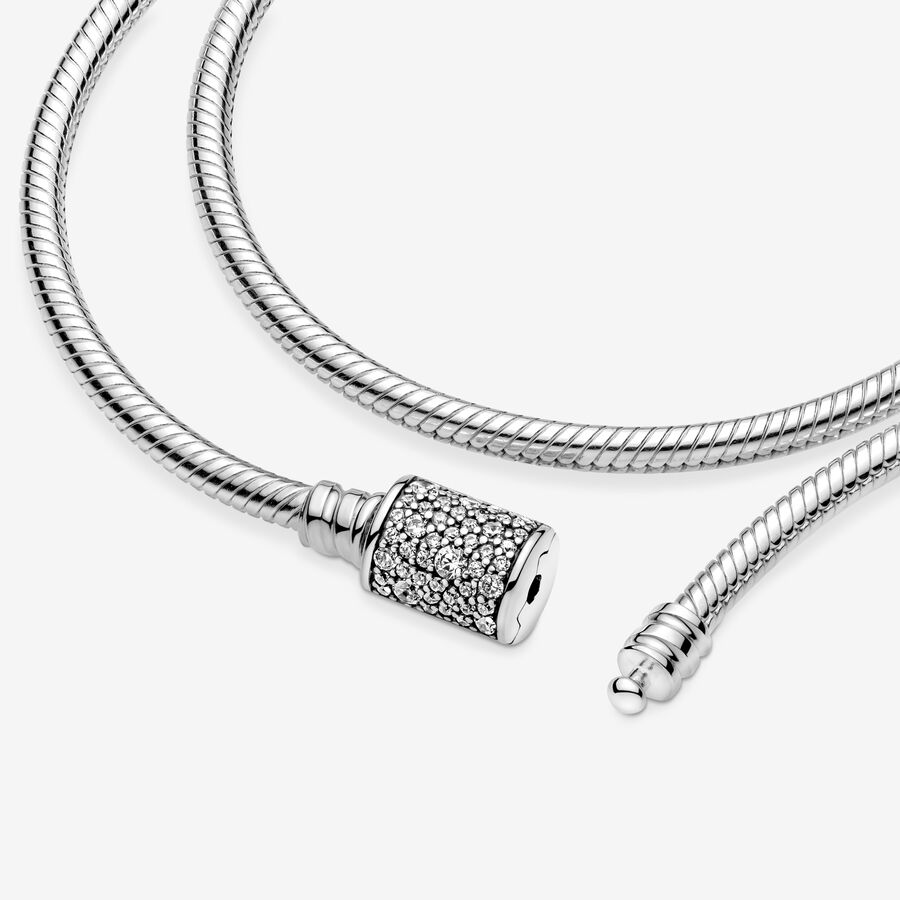 Pandora Moments Double Wrap Barrel Clasp Snake Kette Silber | NVGPQY-456