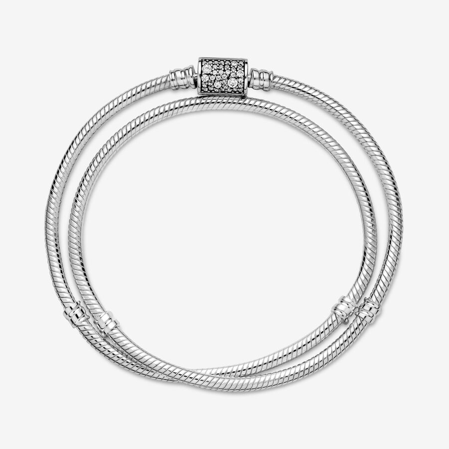 Pandora Moments Double Wrap Barrel Clasp Snake Kette Silber | NVGPQY-456