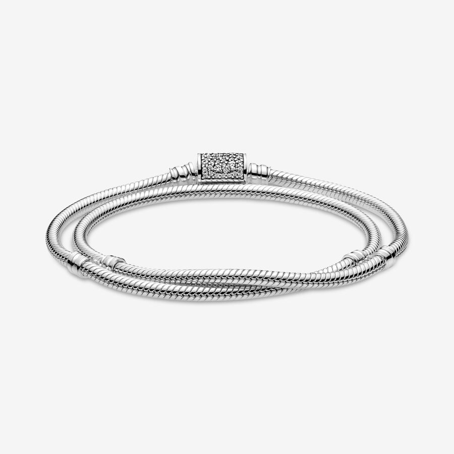 Pandora Moments Double Wrap Barrel Clasp Snake Kette Silber | NVGPQY-456