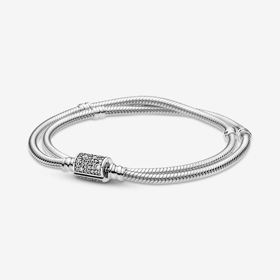 Pandora Moments Double Wrap Barrel Clasp Snake Kette Silber | NVGPQY-456