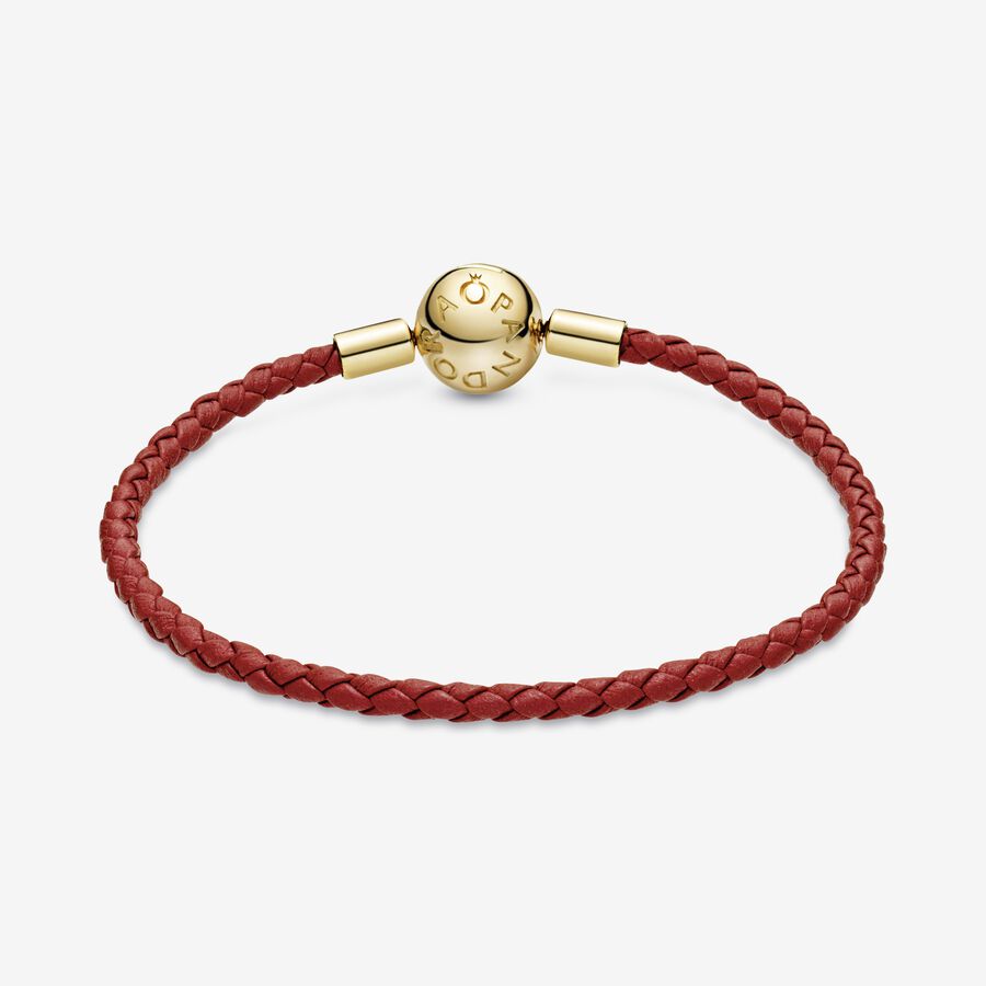 Pandora Moments Red Woven Charms Gold | OMKVTH-145