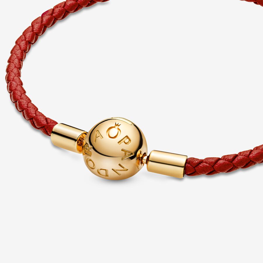 Pandora Moments Red Woven Charms Gold | OMKVTH-145