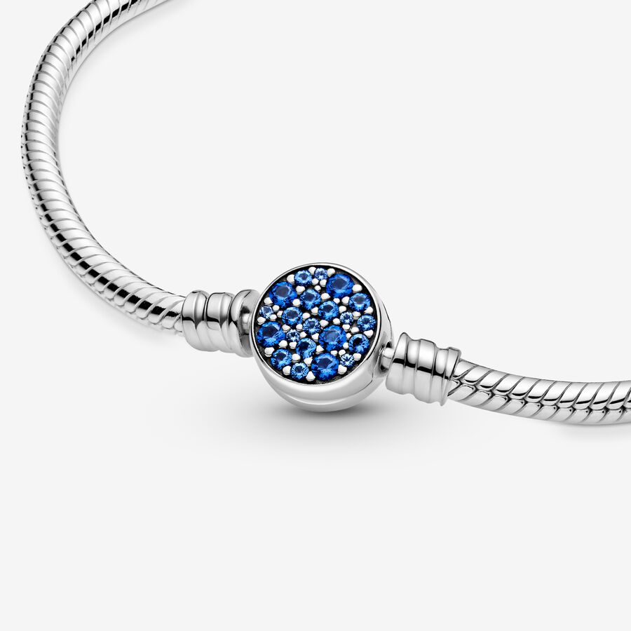 Pandora Moments Sparkling Blue Disc Clasp Snake Charms Silber | JUYVPX-643