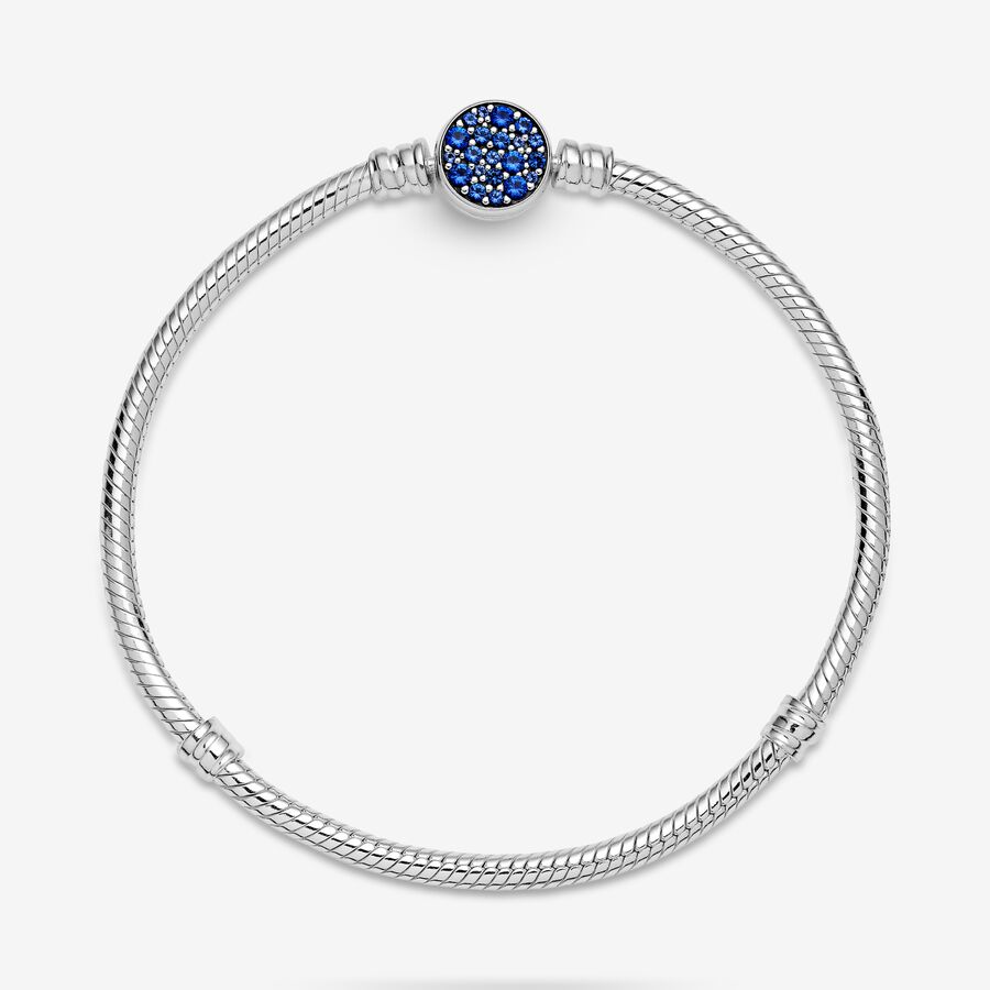 Pandora Moments Sparkling Blue Disc Clasp Snake Charms Silber | JUYVPX-643