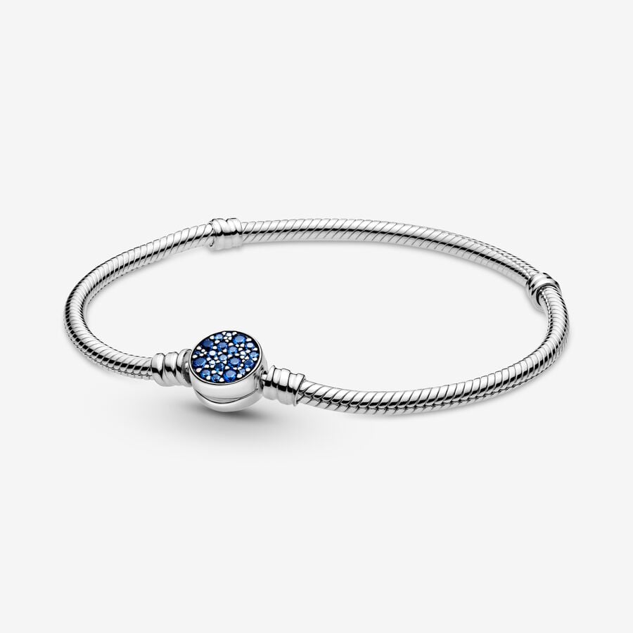 Pandora Moments Sparkling Blue Disc Clasp Snake Charms Silber | JUYVPX-643