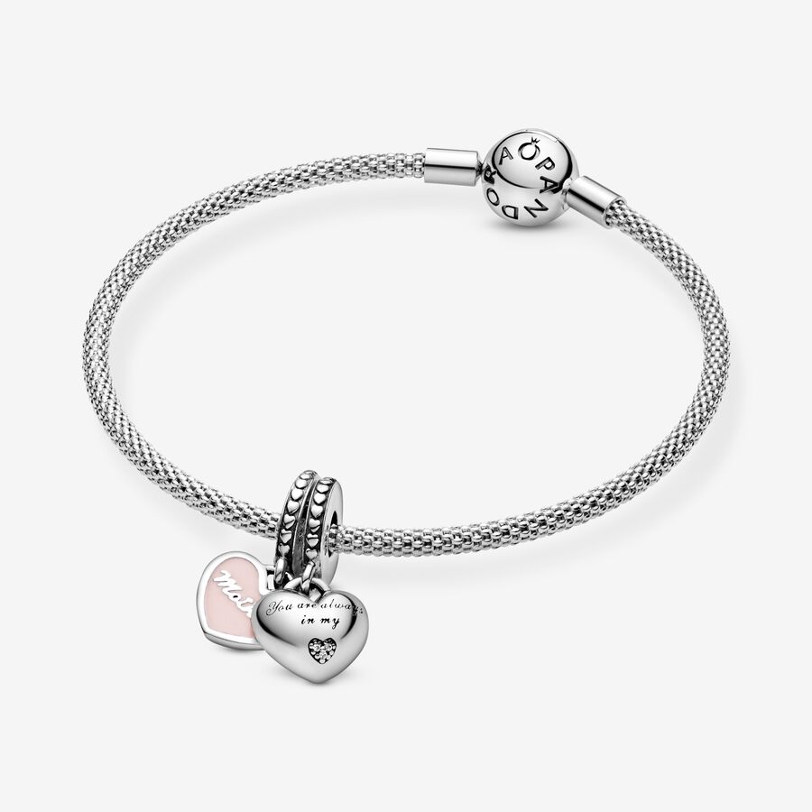 Pandora Mother & Daughter Hearts with Clear CZ Baumeln Silber | UVZWAL-358