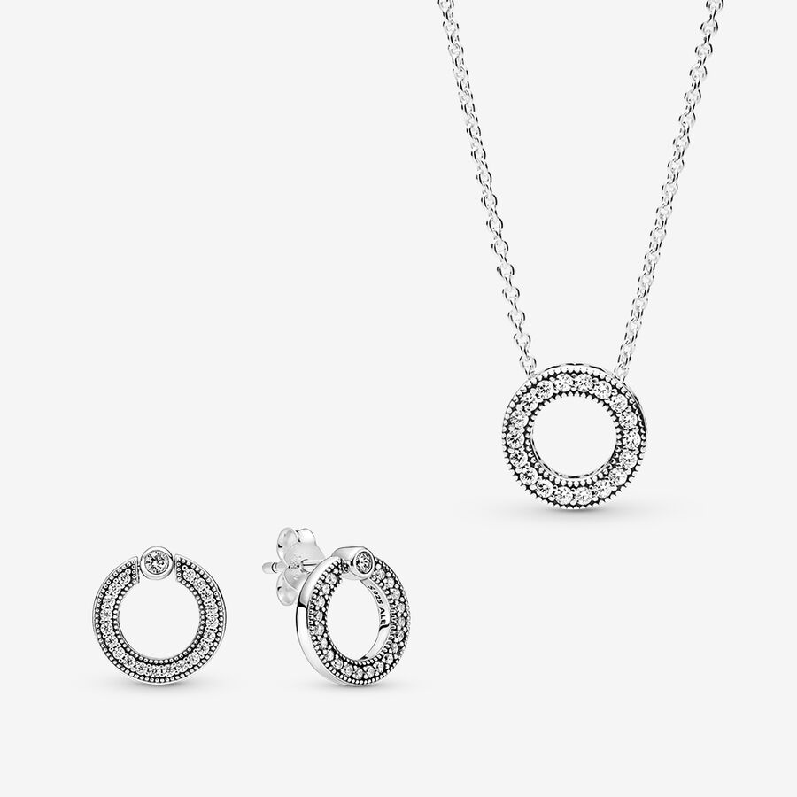 Pandora Pave Logo Circle Halsketten- Und Ohrring-sets Mehrfarbig | XODFEA-254